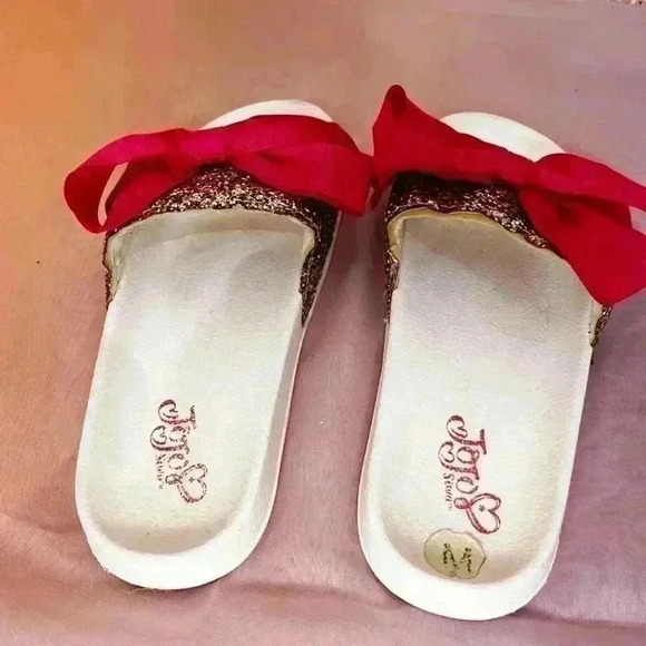 Jojo Siwa Unicorn Glitter Sparkle Pink Bow Slide On Sandals Sz M12/1 - Picture 5 of 7